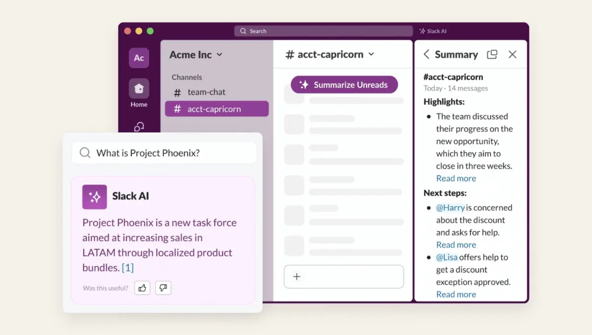 Slack AI features and Workflow Builder